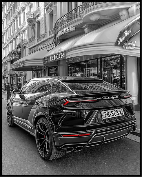 Posterizer 1 pcs-modern chic black car passing by luxury stores 1-Photography Art- Gift for Women, Fashionistas, Designer Fashion Fans-Decor for H...